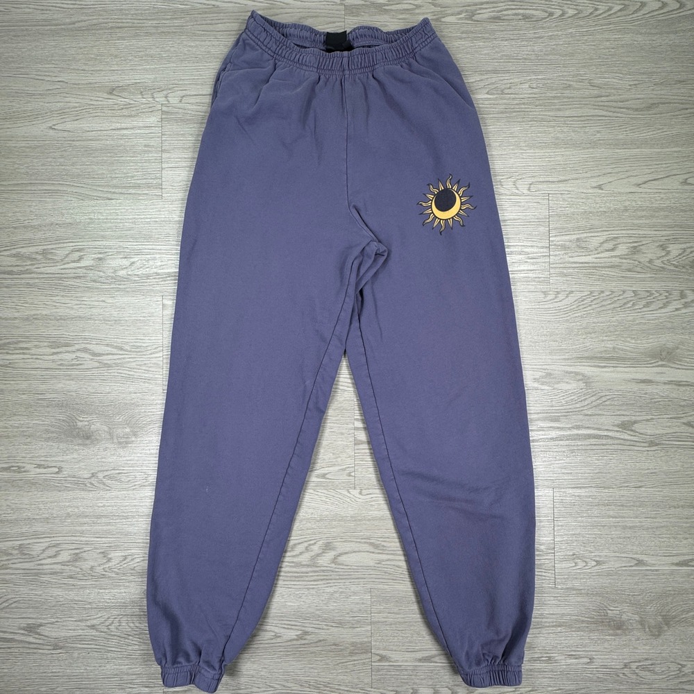 PS / LA Women Joggers Sun Moon Graphic Sweatpants Purple Small Elastic Waistband
